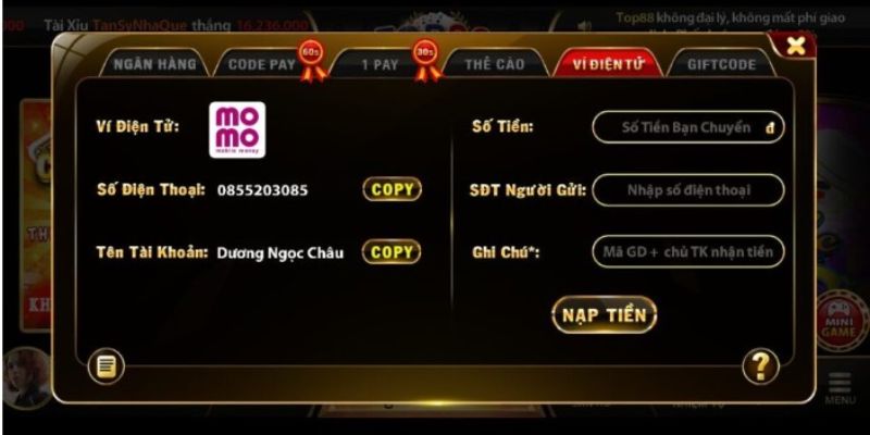 Cách nạp tiền bằng Mono vào Top88 rất đơn giản